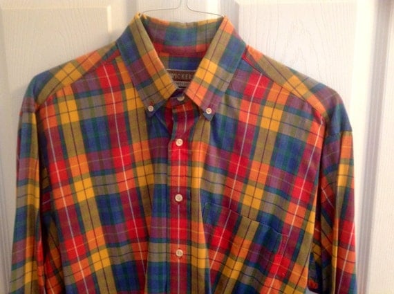 Vintage size large men's long sleeve plaid shirt / 1980s