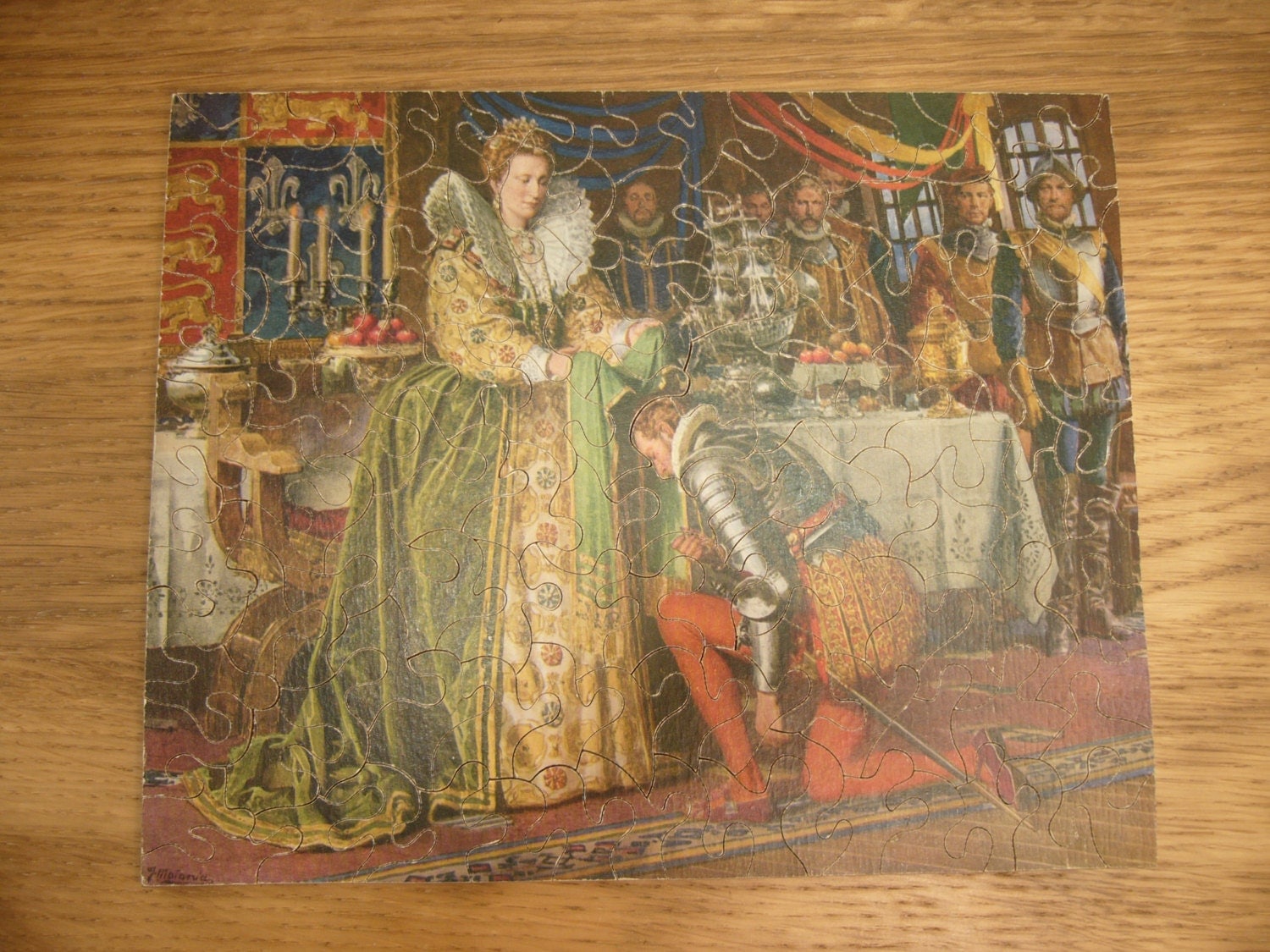 Vintage 1930s hand cut wooden jigsaw puzzle with picture by F