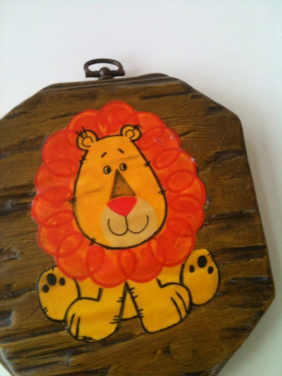 Vintage wood lion plaque wall hanging by snugsnuggery on Etsy