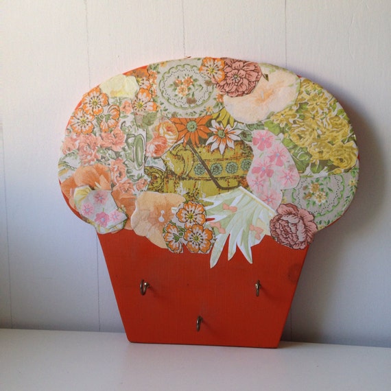 Vintage wood orange cupcake key holder by snugsnuggery on Etsy