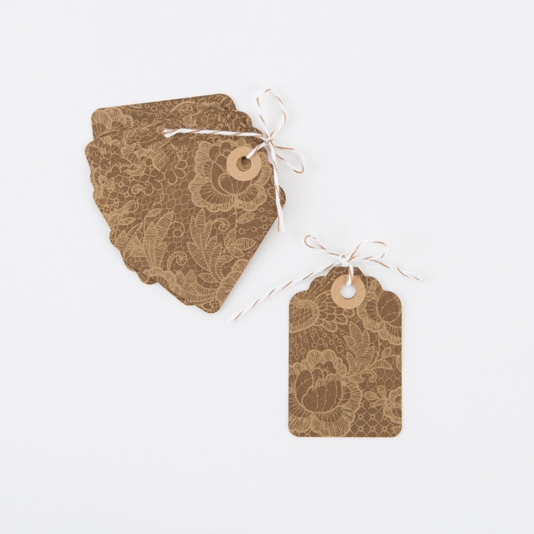 10 Small Kraft Rose Lace Gift Tags Rustic Favor Tags