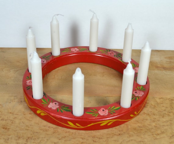 Red Swedish Candle Ring 9-inch Wooden Birthday by VintageDoe