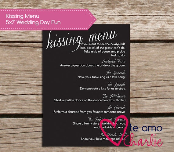 The Kissing Menu Wedding Game Wedding Game by PalmBeachPrints