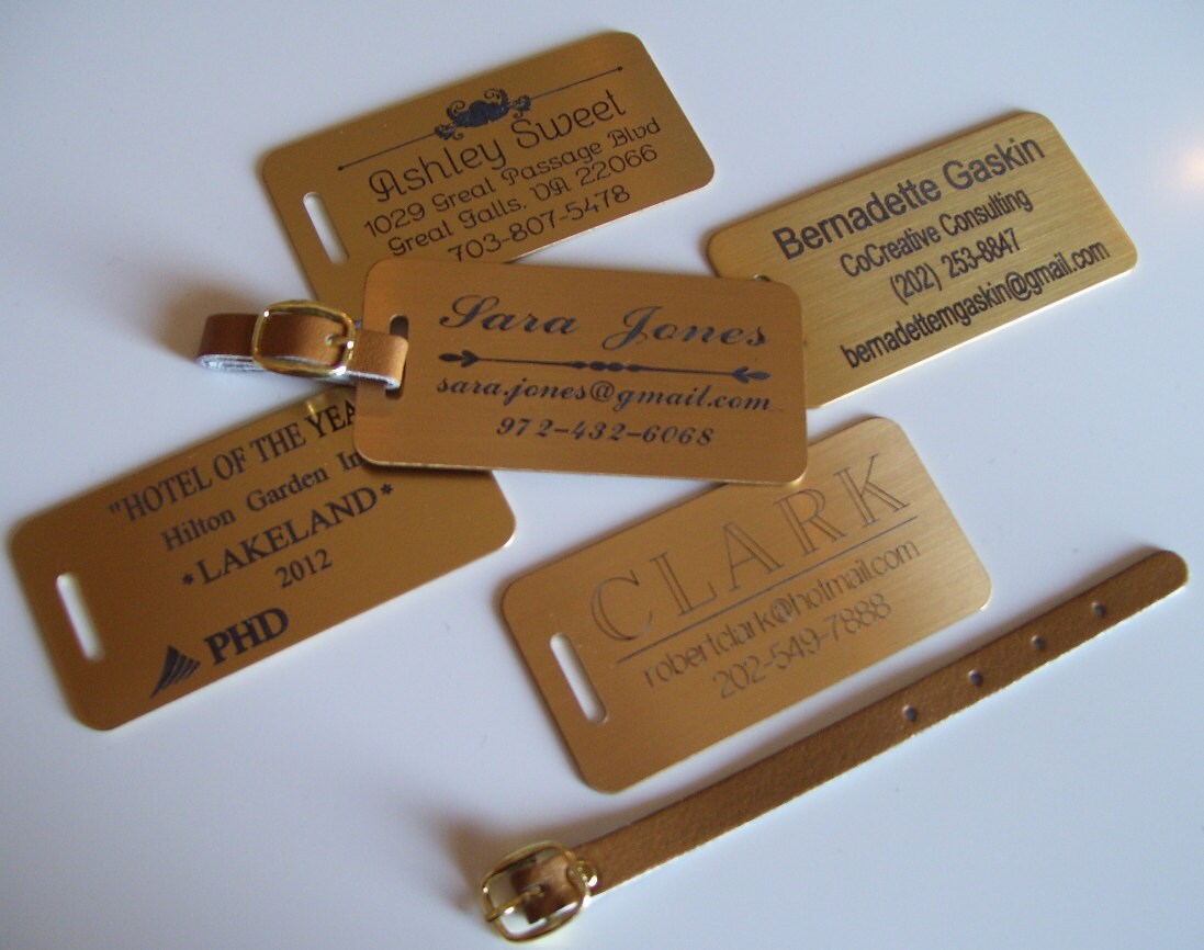 Engraved BRASS Luggage Tag Custom Engraved Personalized With