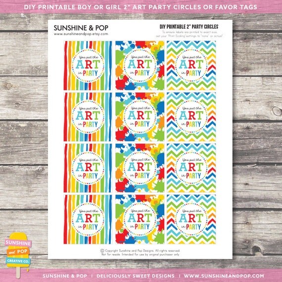 INSTANT DOWNLOAD - Art Party Favor Tags / 2 in Party Circles - Boy Art Party printable decorations sticker cupcake topper Paint Printable Il_570xn