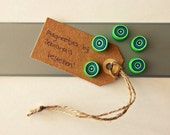 Five nice green magnets made of polymer clay