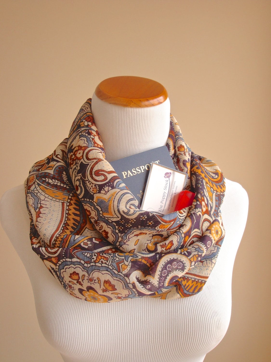 Paisley Infinity Pocket Scarf Spring Scarf Passport Holder