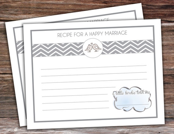 Recipe Cards for a Happy Marriage Bridal Shower Printable
