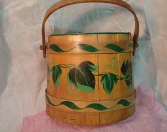Vintage Jerywil Hand Tole Painted Wooden Bucket