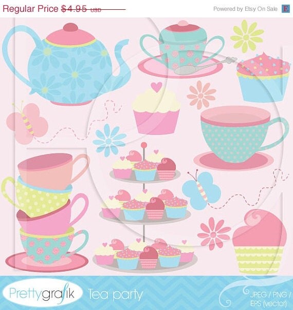60% OFF SALE tea party clipart commercial use, vector graphics, digital clip art, digital images - CL512 Il_570xn