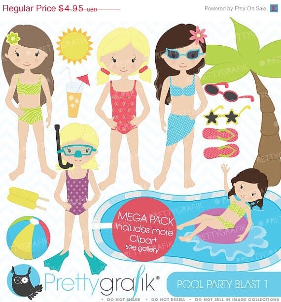 60% OFF SALE pool party clipart commercial use, vector graphics, digital clip art, digital images - CL450 Il_570xn
