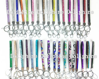 23 Colors Rhinestone Bling 8" Wristlet LANYARDs with Key Chain and Clasp for Key / ID badge/ Cell Phone