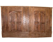 Indian Antique Architectural Wall Carved Teak Room Divider 11ft