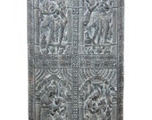 Kamasutra Antique Decorative Hand Carved Wall Panel India Doors Dark Teak 72 Inch