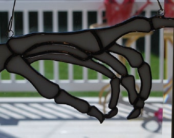 stained glass halloween skeleton hand suncatcher, wall hanging