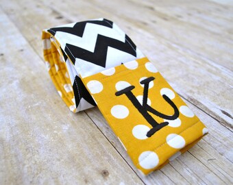 Monogrammed chevron camera strap cover (gold/black)