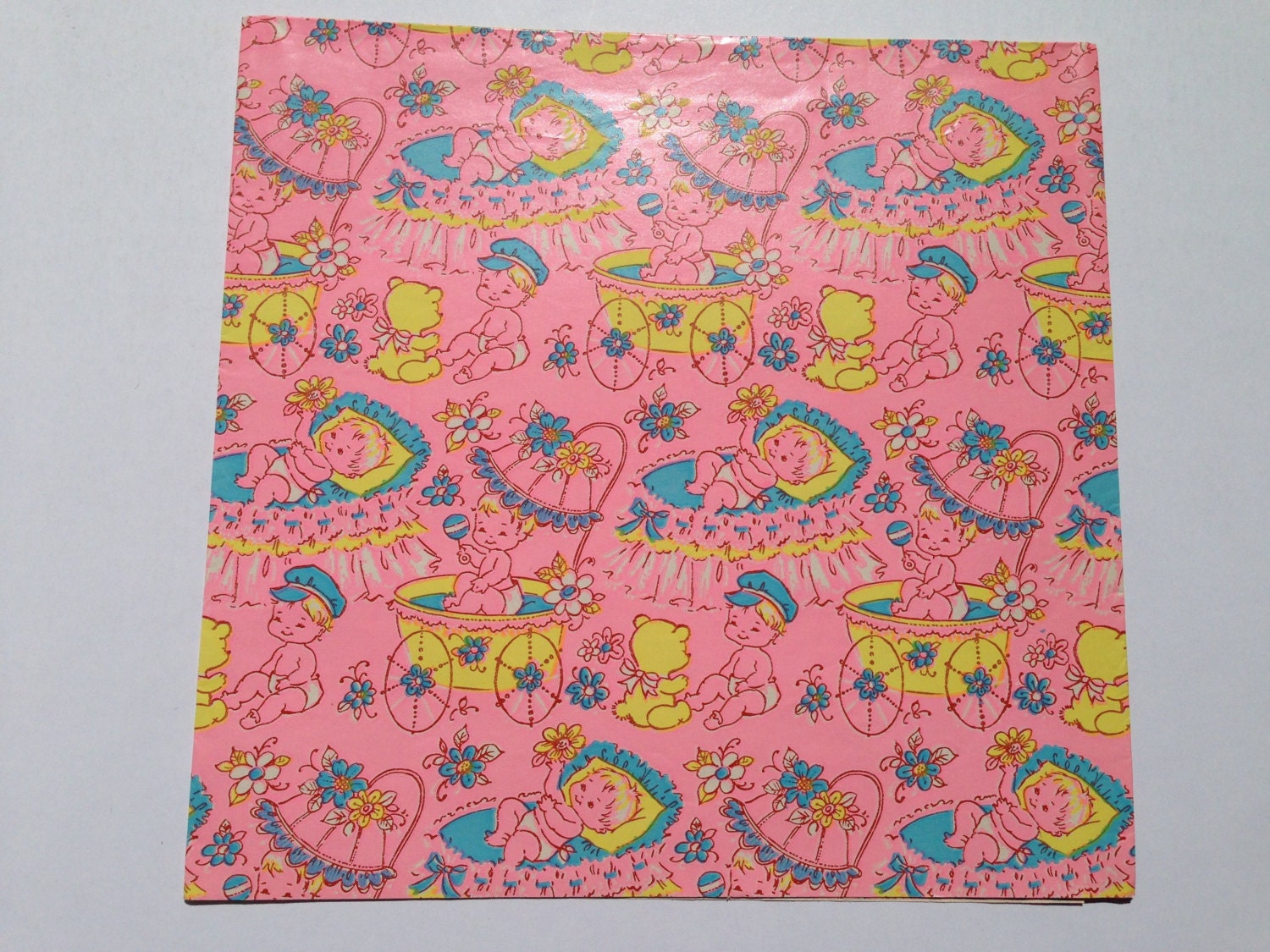 Vintage Gift Wrapping Paper Baby Shower New Baby Pink Blue