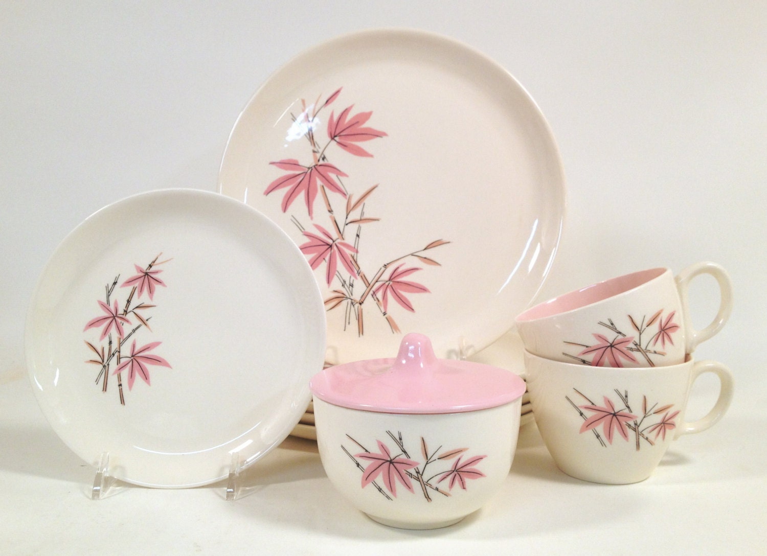 Vintage Salem China Pink Bamboo Dinnerware / 6 by GumdropVintage