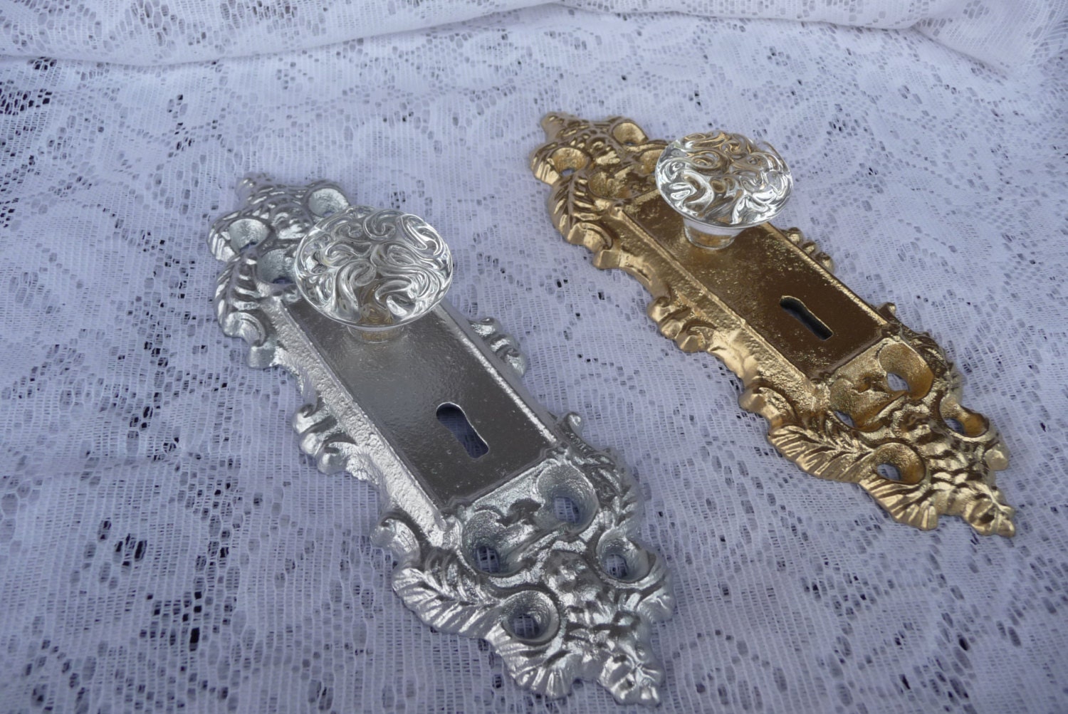 Decorative SILVER or GOLD Vintage Style Cast Iron Door Plate