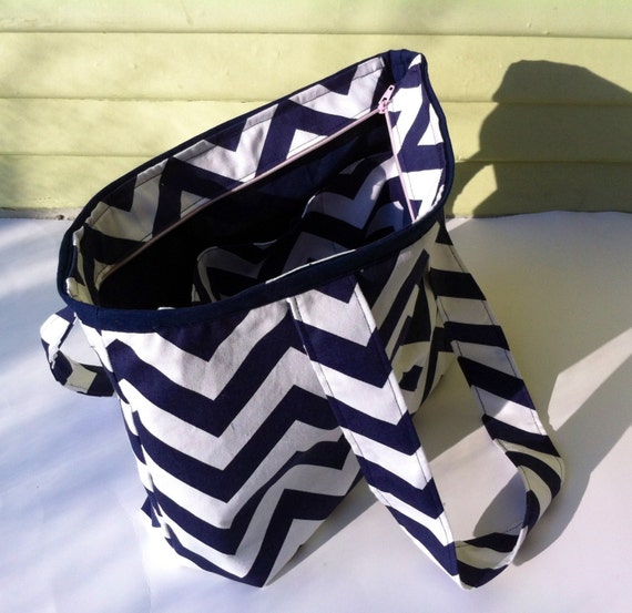 Chevron Diaper Bag with zipper, Small Chevron Tote Bag