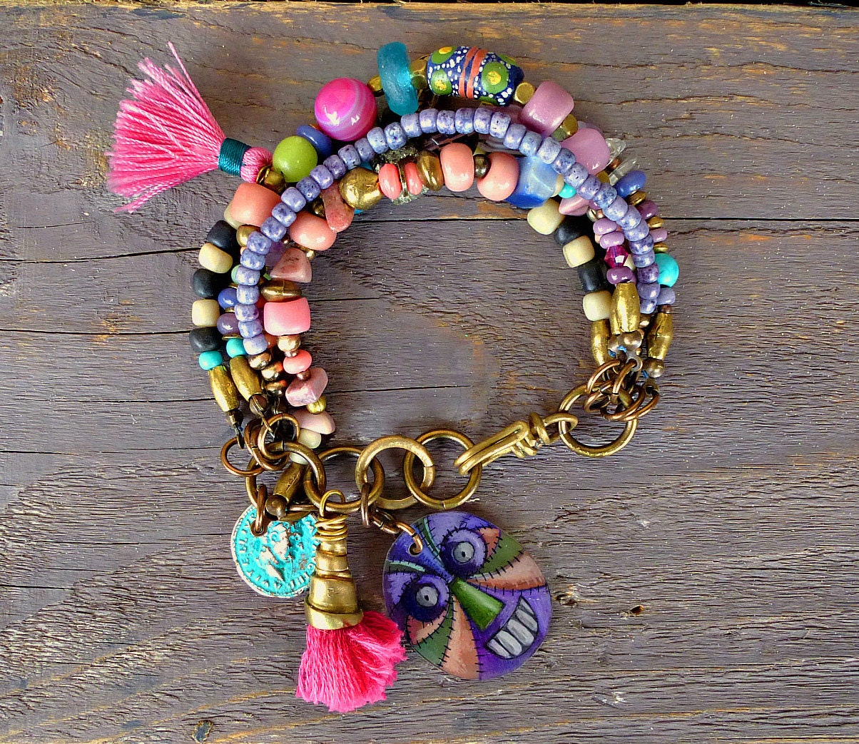 Multi strand gypsy bracelet Layering bracelet rustic