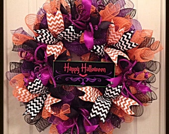 Happy Halloween Deco Mesh Wreath/Halloween Deco Mesh Wreath