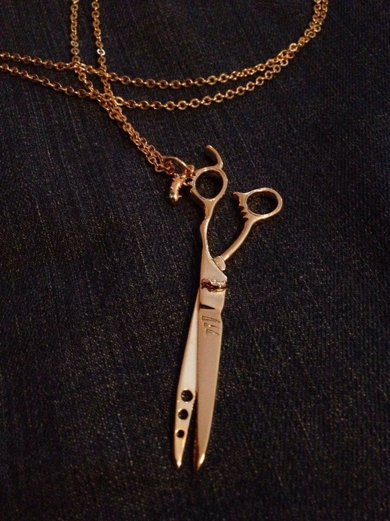 Gold Shears Necklace for Hairstylist Hairdresser Barber.