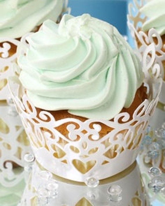 24 White Lace Cutout Cupcake Liners Lace Flower by SparkleSoiree