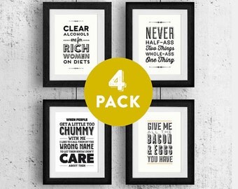 Ron Swanson, Typography Print, Black and White, Wall Decor, Parks and Recreation, Bacon, Eggs, Half Ass - Ron Swanson Pack
