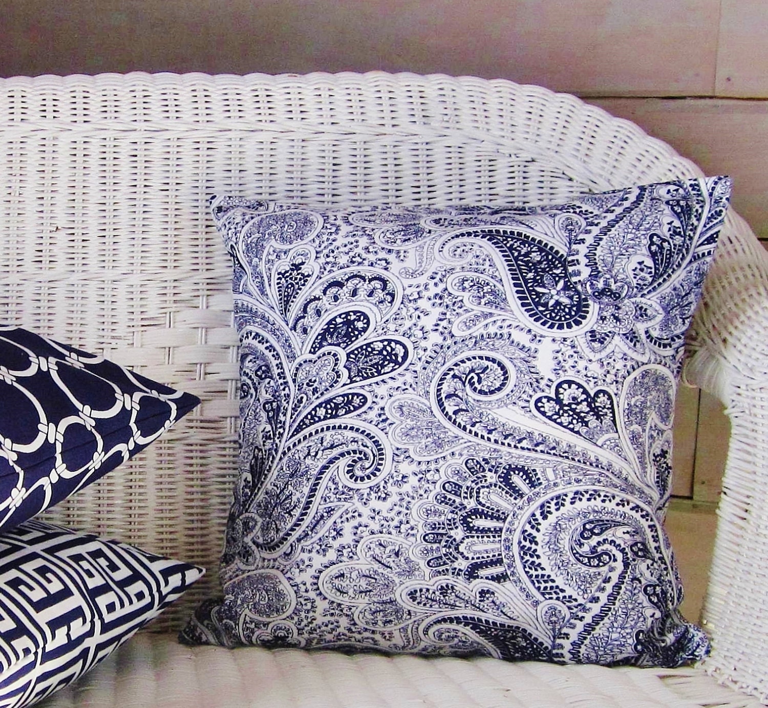 Navy Blue Paisley Throw Pillow Cover Decorative Toss Accent