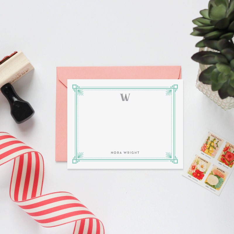 Art deco monogram stationery notecards by MeganWrightDesignCo