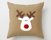Iconic Reindeer Pillow Cover, White Red & Brown Christmas Throw Pillowcase for Living Room and Holiday Home Decor
