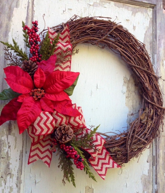 Chevron Winter Wreath - Burlap, Grapevine