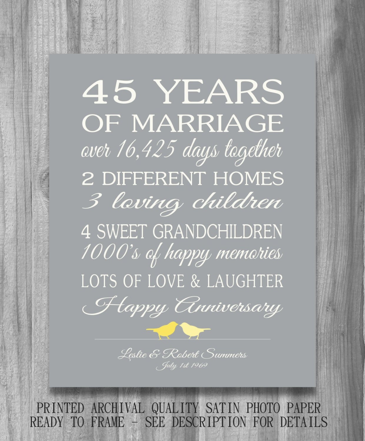 45th Wedding Anniversary Gift CUSTOMIZED Personalized Love