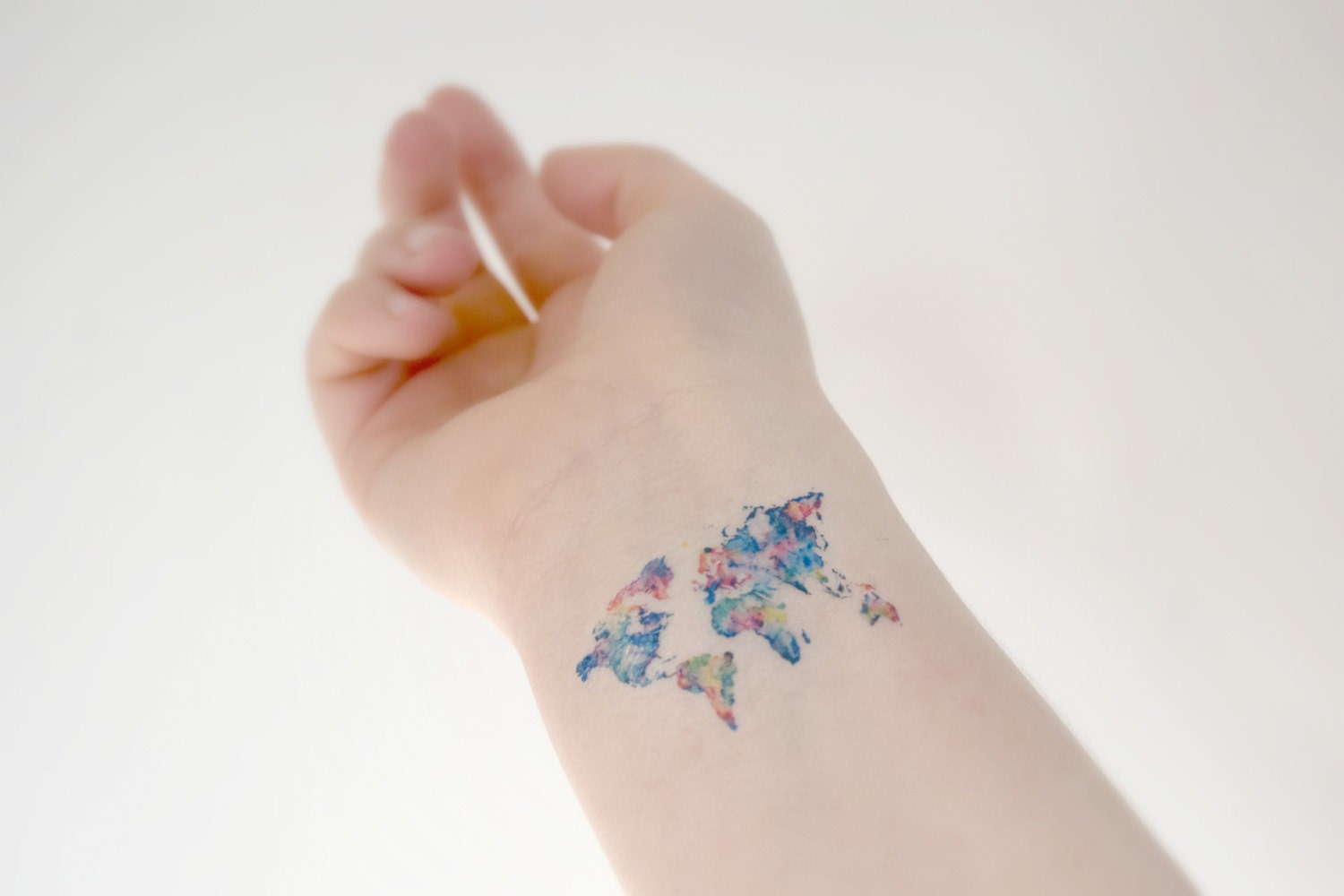 World Map Temporary Tattoo Water Color Spring Spring