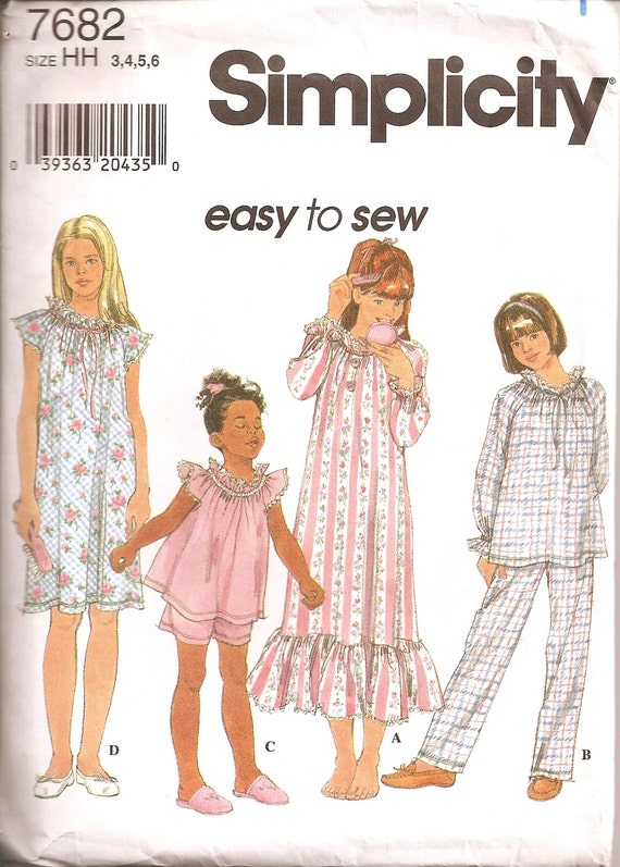 Simplicity Easy to Sew Pattern 7682 Girls Nightgown and