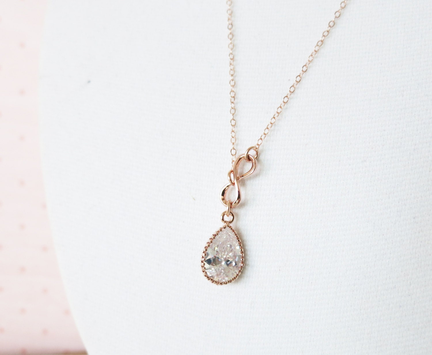 Rose Gold Cubic Zirconia Teardrop and Mini Infinity Lariat Y