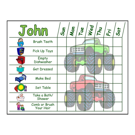 Childrens Chore Chart with Chore Pictures Boy Themes