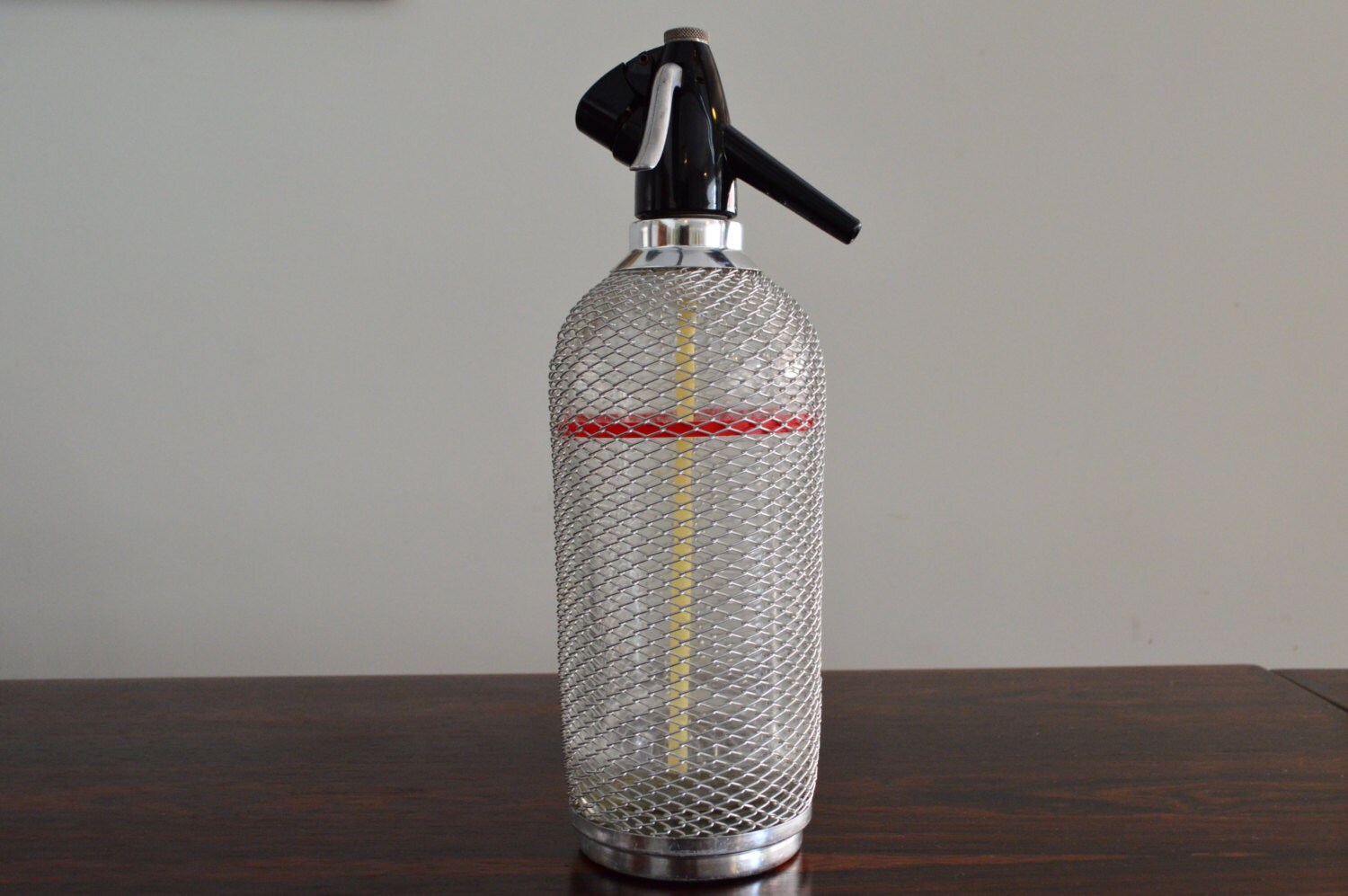 Vintage 1960’s Glass and Chainmail Mesh Spritzer / Seltzer Bottle with