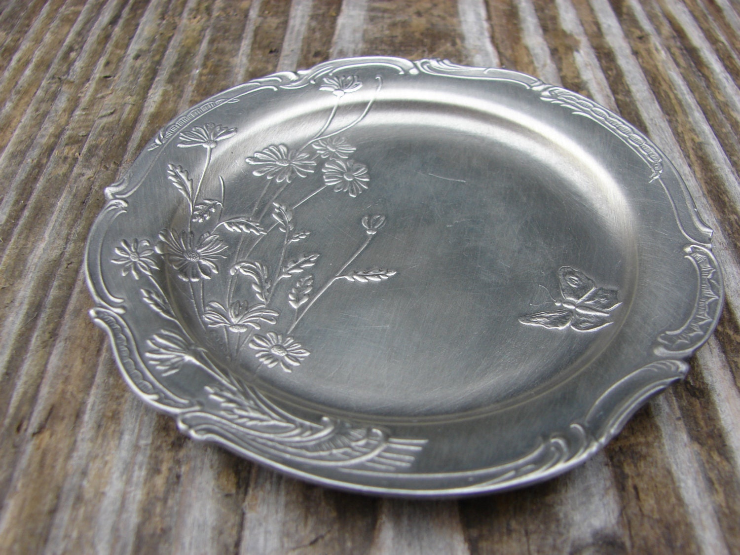 Beautiful Germany Pewter decorative small Plate / Hallmarked