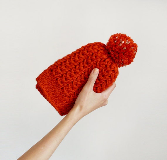 orange pom pom beanie Accessories, Hat Pom Dark Winter In Beanie Orange, Pom Wool With Hat