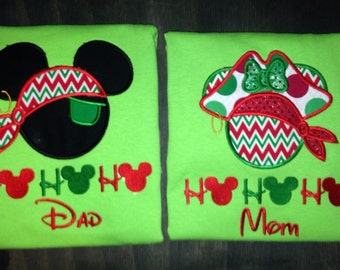 Christmas Mickey Ears appliqued shirt.