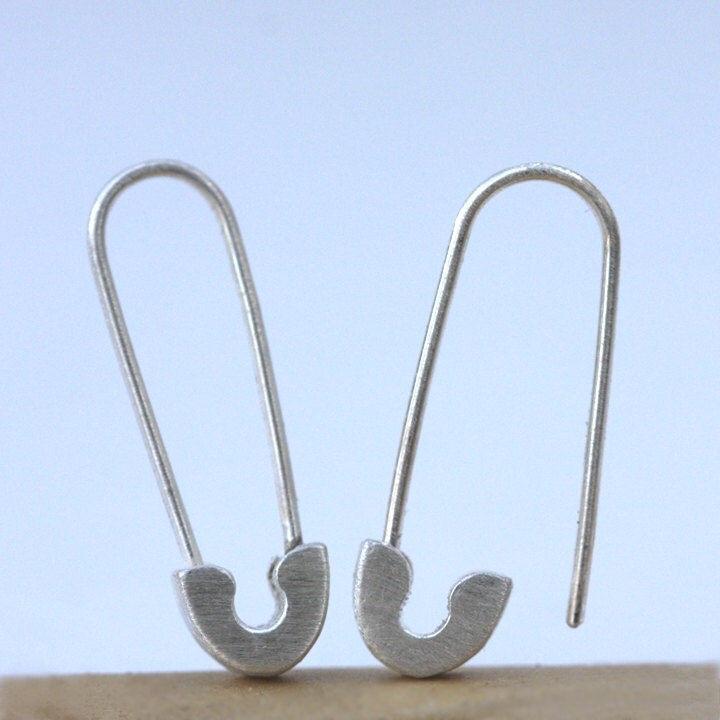 Safety Pin Drop Earrings in Sterling Silver 2