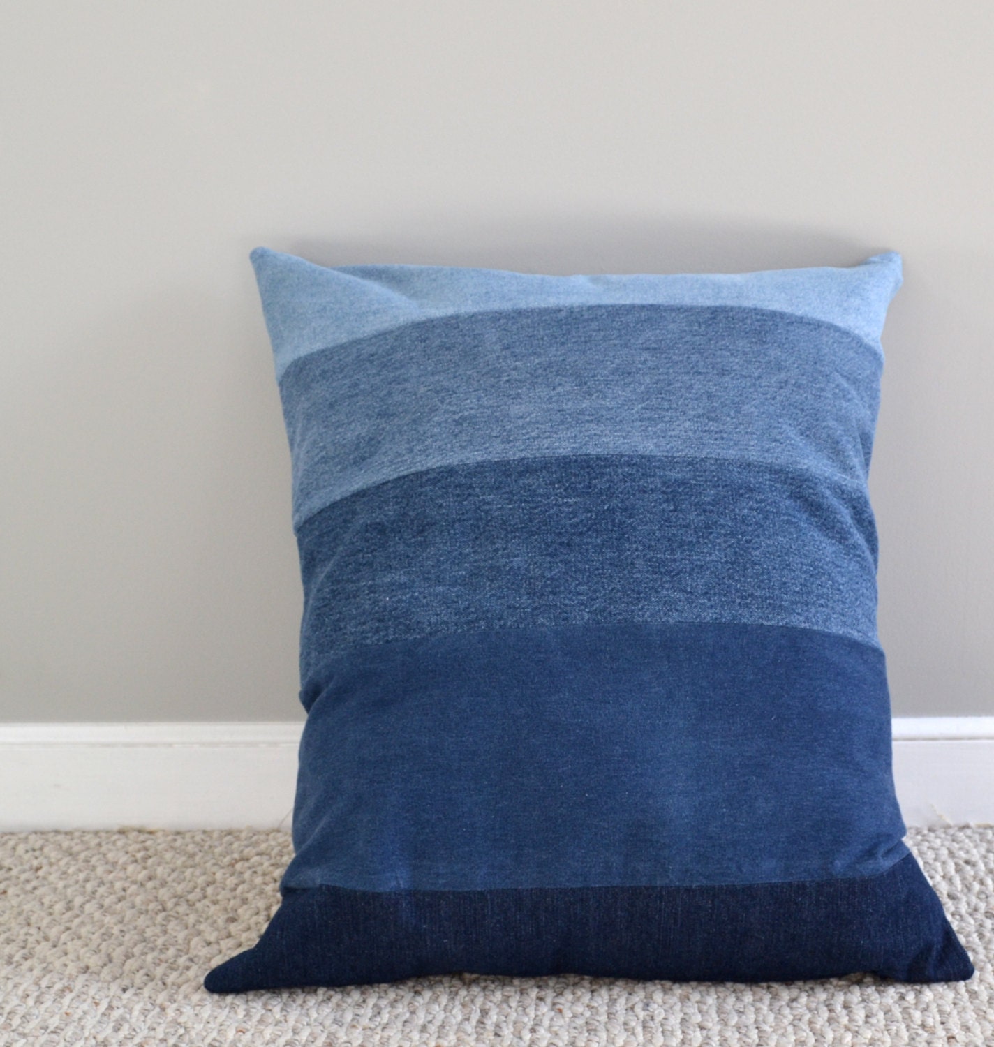 Denim floor pillow ombre denim pillow with indigo stripes