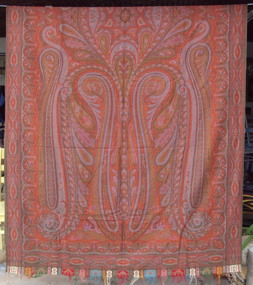 Paisley Shawl Antique 1800's Victorian Swirls of many