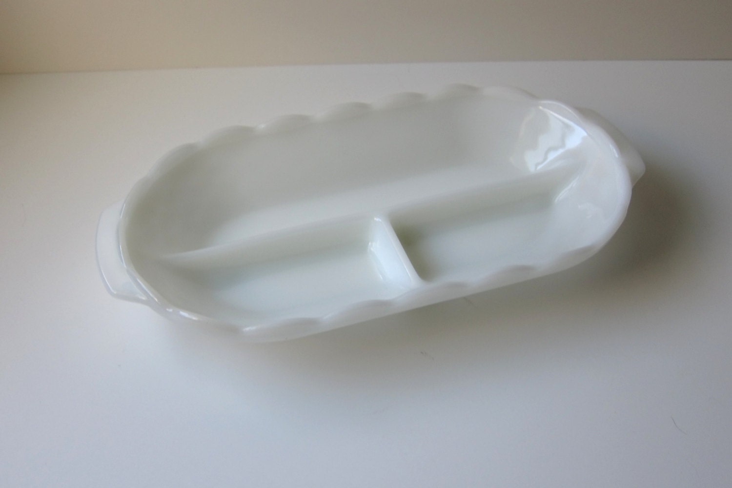 Vintage Milk Glass Quilted Divided Serving Dish Haute Juice