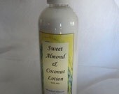 Body Lotion, Sweet Almond and Coconut oil, Moisturizing for both the Face and Body, Made with Aloe instead of water, scented or unscented.