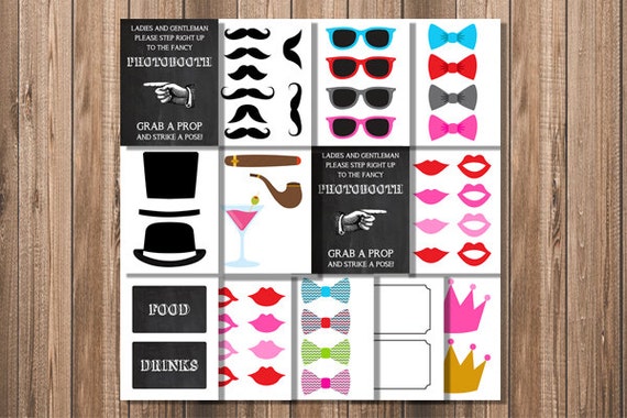 INSTANT DOWNLOAD Photobooth Props, Printable Photobooth Props, Printable Chalkboard Photobooth Sign, Mustache Printable, Hipster Party Il_570xn