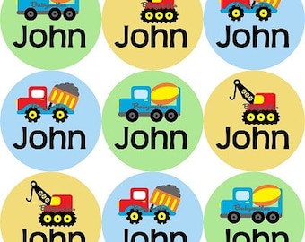 Personalized Waterproof SHOE Labels Name Label Kids Label Daycare Label School Label Baby Labels Shoe Stickers - Construction Trucks