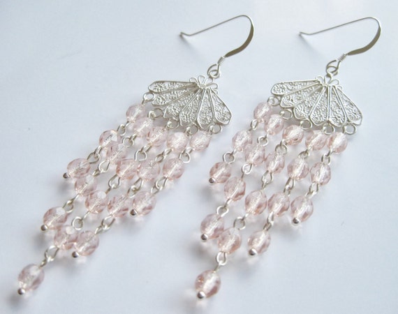 RESERVED: Light pink chandelier earrings sterling silver